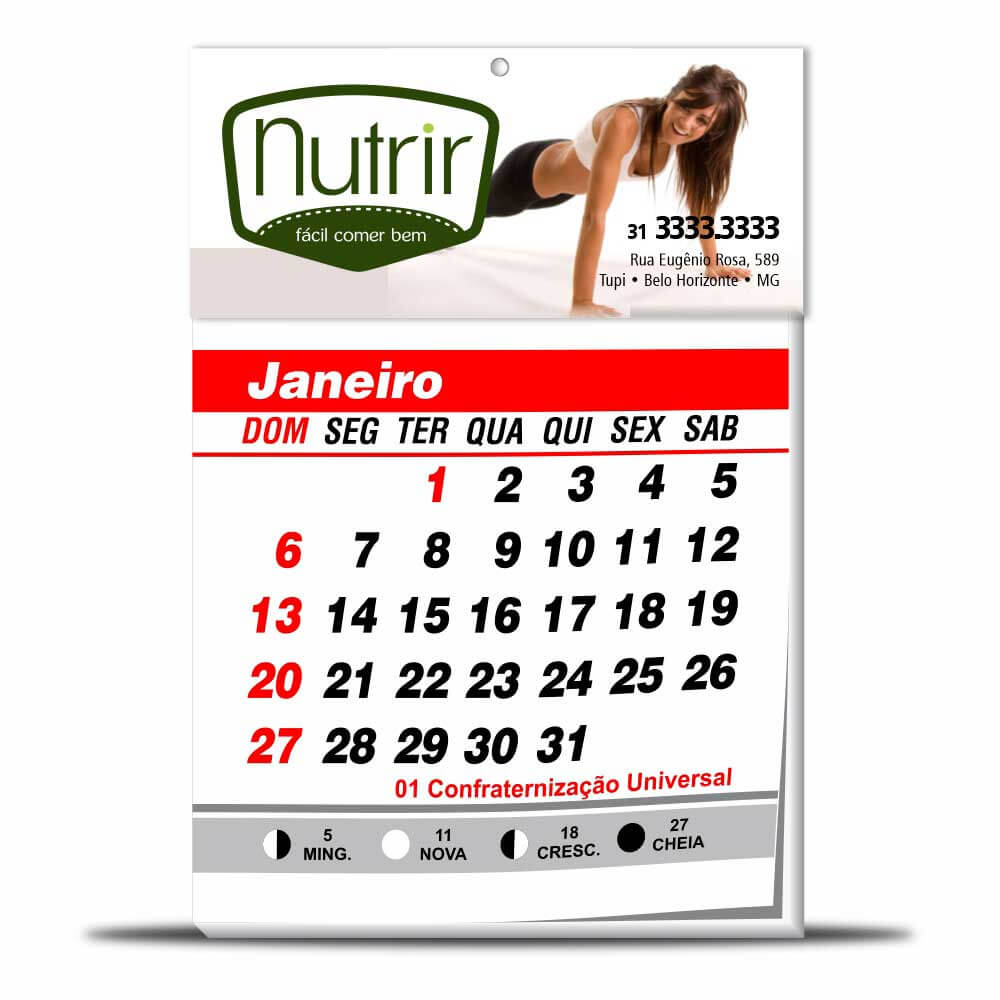 Calendários e Folhinhas 2026 Cabeçalho Com Miolo Couchê 300g Verniz Uv Total Frente (196x90mm)