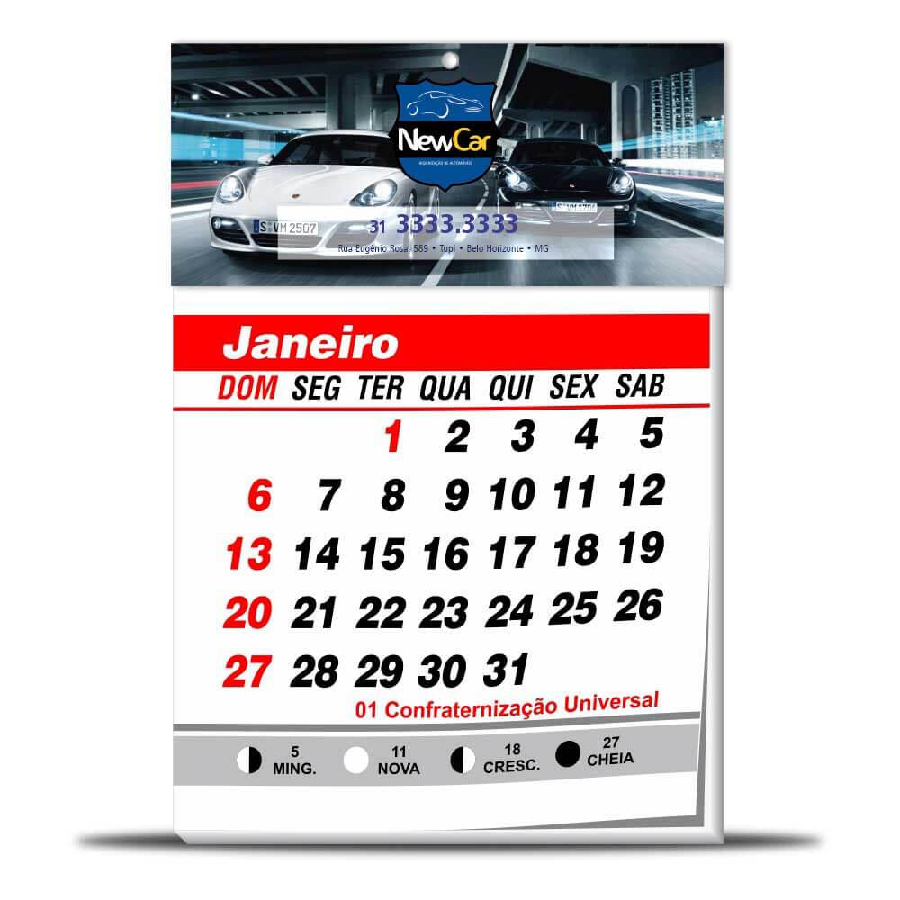 Calendários e Folhinhas 2026 Cabeçalho Com Miolo Couchê 300g Verniz Uv Total Frente (196x90mm)