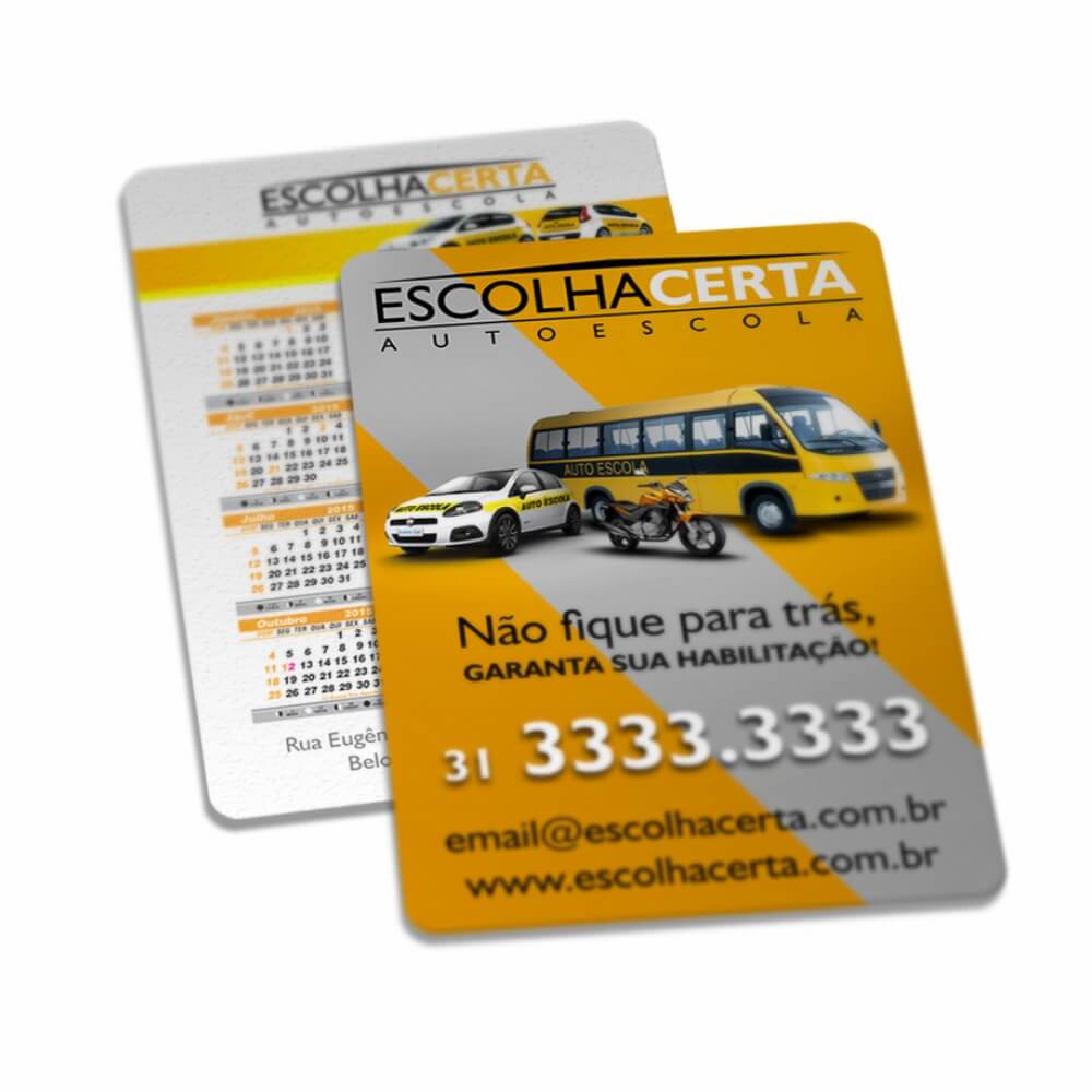 Calendário De Bolso Couchê 300g Verniz Uv Total Frente