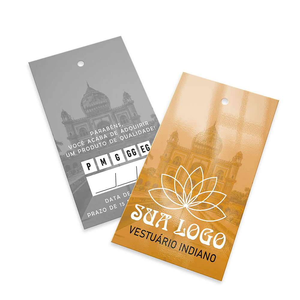 Tags Padrão Furo Couchê 300g Verniz Uv Verniz Uv Total Frente (91x51mm)