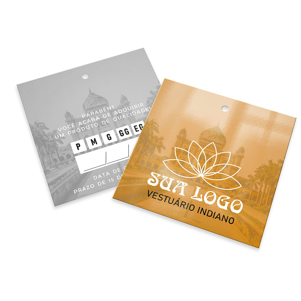 Tags Padrão Furo Couchê 300g Verniz Uv Verniz Uv Total Frente (91x102mm)