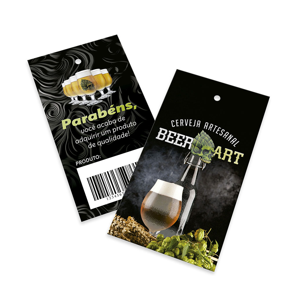 Tags Padrão Furo Couchê 300g Verniz Localizado  e Laminação Fosca Frente E Verso (91x51mm)