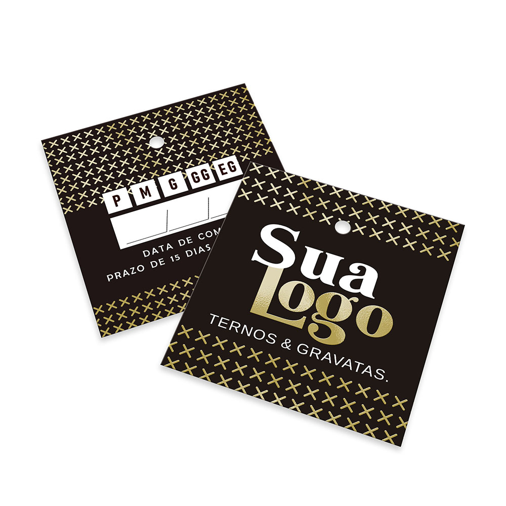 Tags Padrão Furo Couchê 300g Verniz Localizado  e Laminação Fosca Frente E Verso (45x51mm)