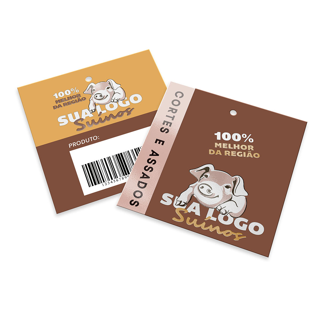 Tags Padrão Furo Couchê 300g Verniz Localizado  e Laminação Fosca Frente E Verso (91x102mm)