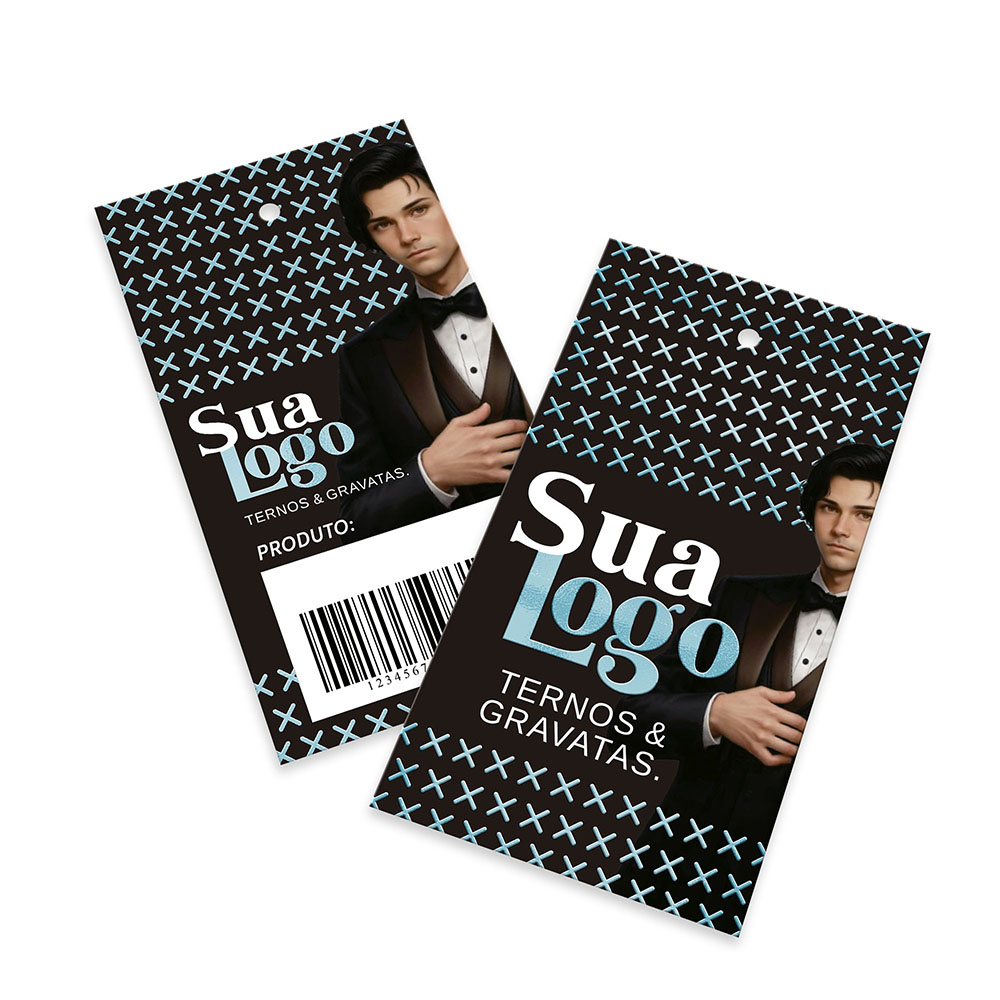 Tags Padrão Furo Couchê 300g Verniz Localizado  e Laminação Fosca Frente E Verso (91x51mm)