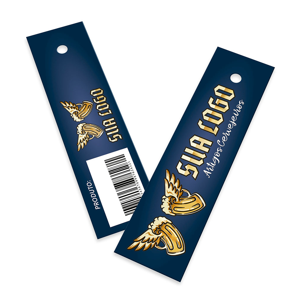 Tags Padrão Furo Couchê 300g Verniz Localizado  e Laminação Fosca Frente E Verso (91x25mm)