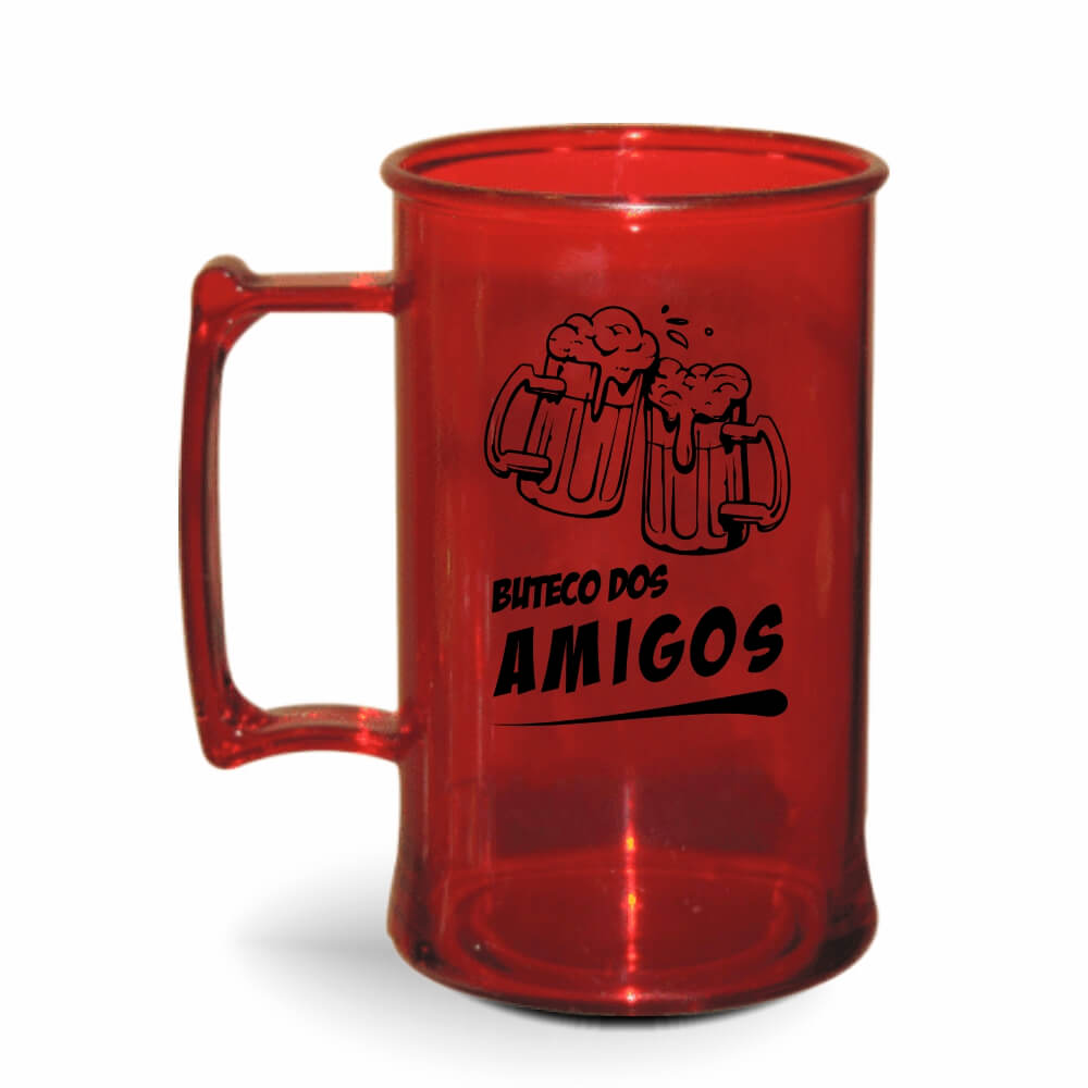 Canecas Plásticas Chopp 450ml de cor Transparente (Vermelha)