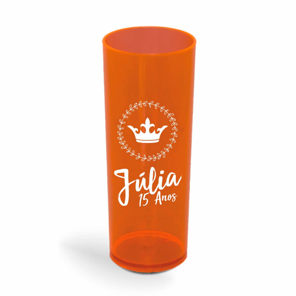 Copo Long Drink de 350ml de Cor Transparente Laranja Neon