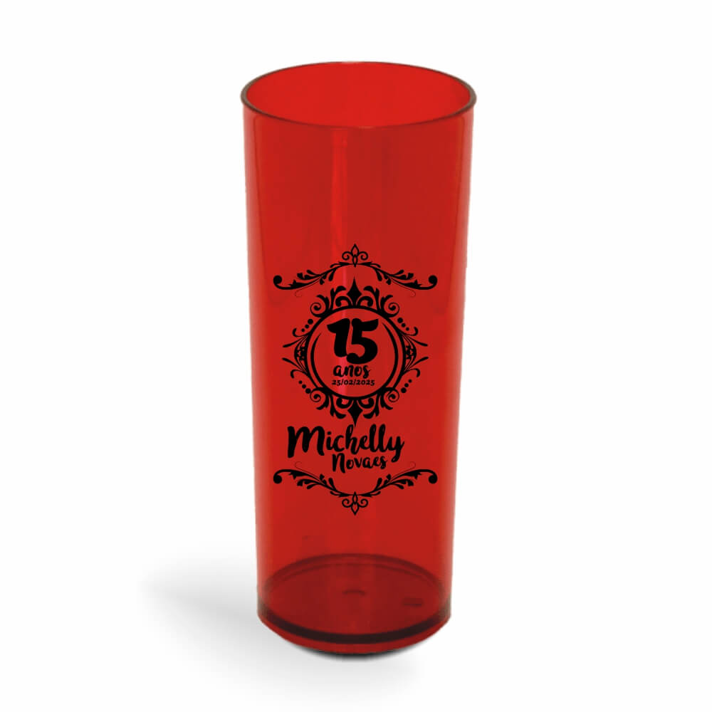 Copo Long Drink de 350ml de Cor Transparente Vermelho
