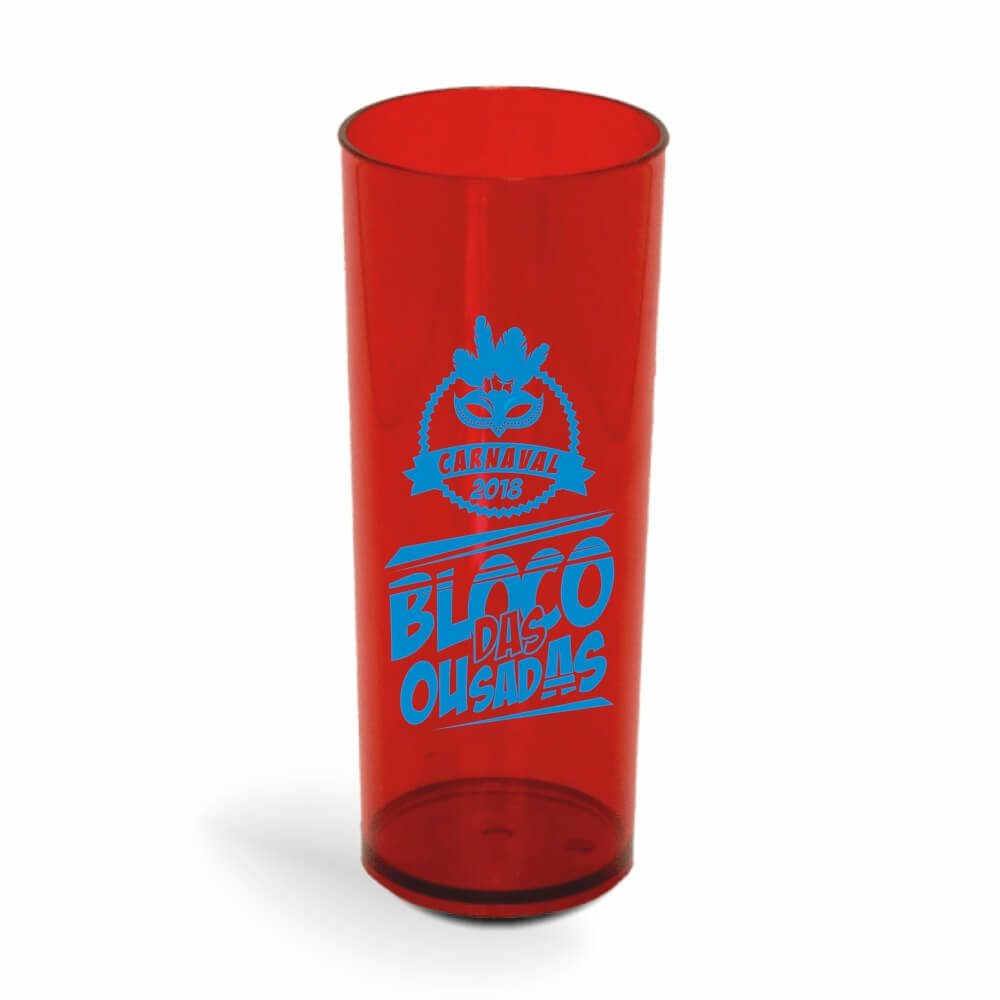 Copo Long Drink de 350ml de Cor Transparente Vermelho