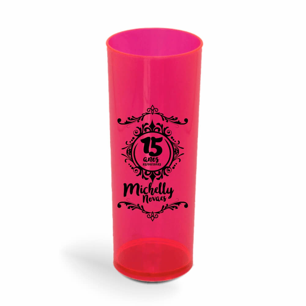 Copo Long Drink de 350ml de Cor Transparente Vermelho Neon