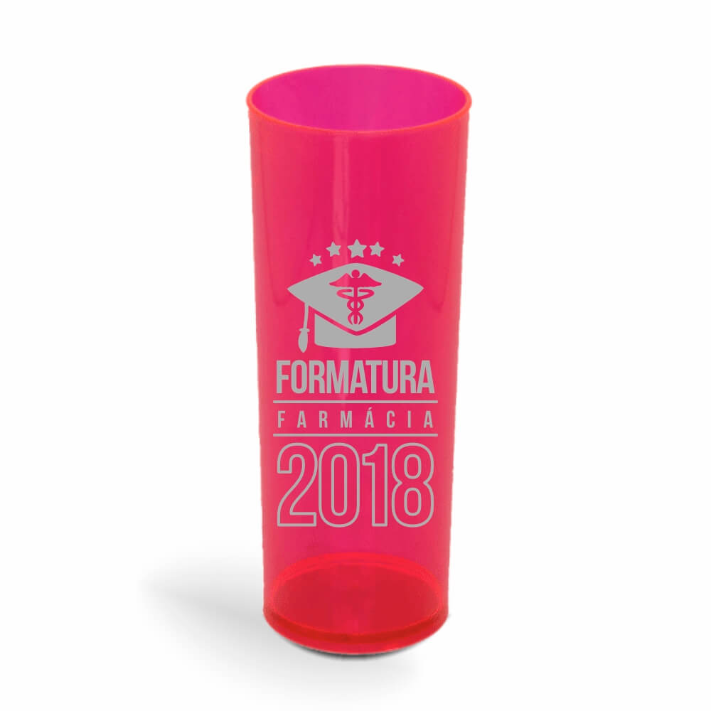 Copo Long Drink de 350ml de Cor Transparente Vermelho Neon