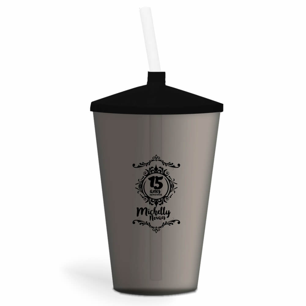 Copo Twister de 600ml Transparente Fumê e Canudo Transparente