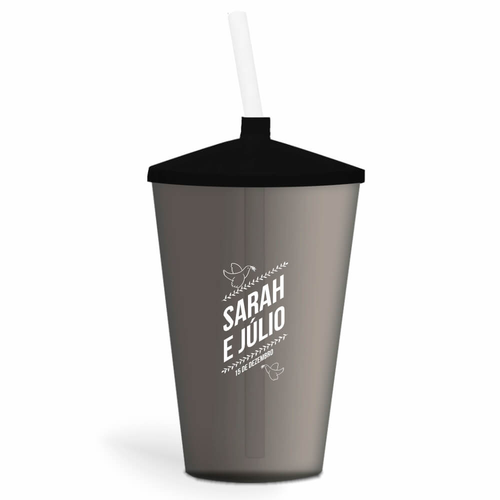 Copo Twister de 600ml Transparente Fumê e Canudo Transparente