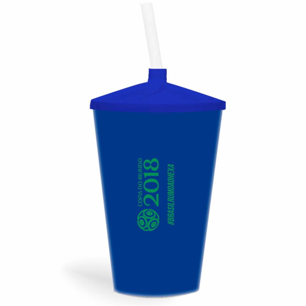 Copo Twister de 600ml de Cor Leitoso Azul com Canudo Transparente