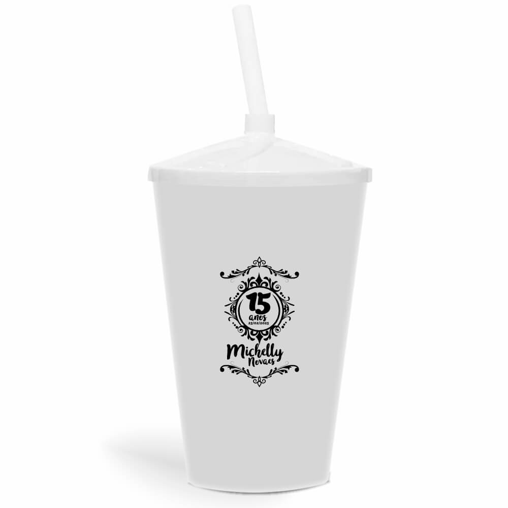 Copo Twister de 600ml de Cor Leitoso Branco com Canudo Transparente