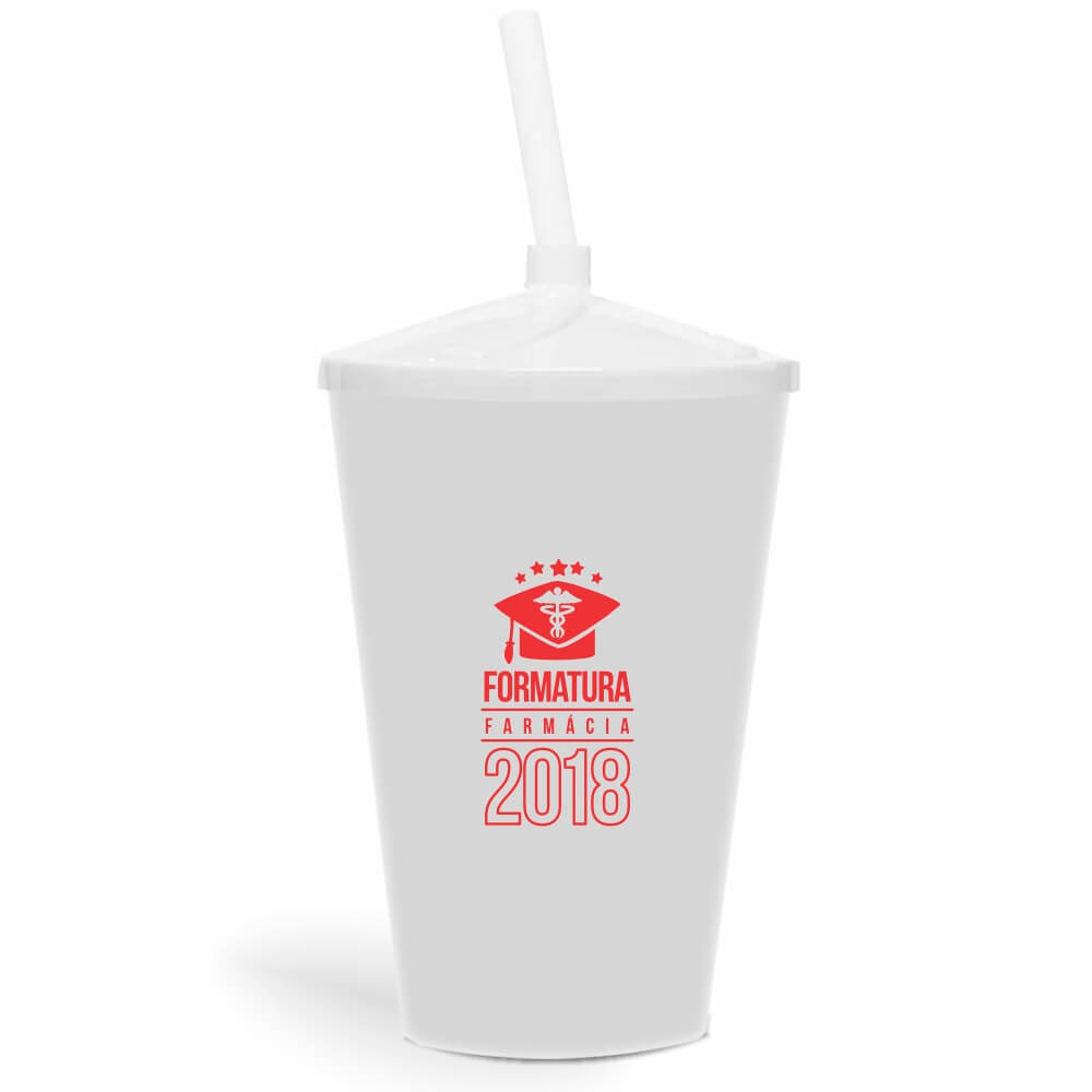 Copo Twister de 600ml de Cor Leitoso Branco com Canudo Transparente