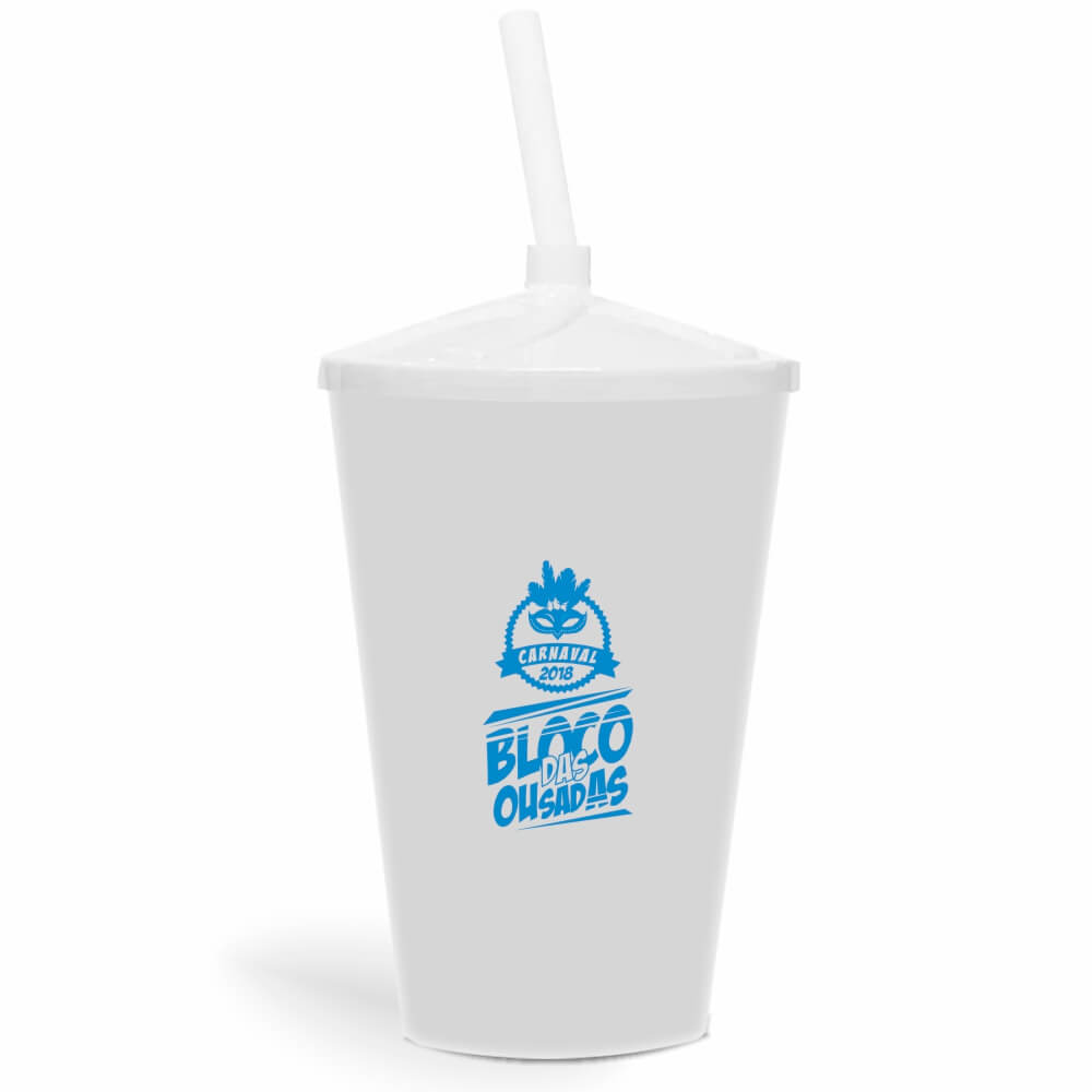 Copo Twister de 600ml de Cor Leitoso Branco com Canudo Transparente