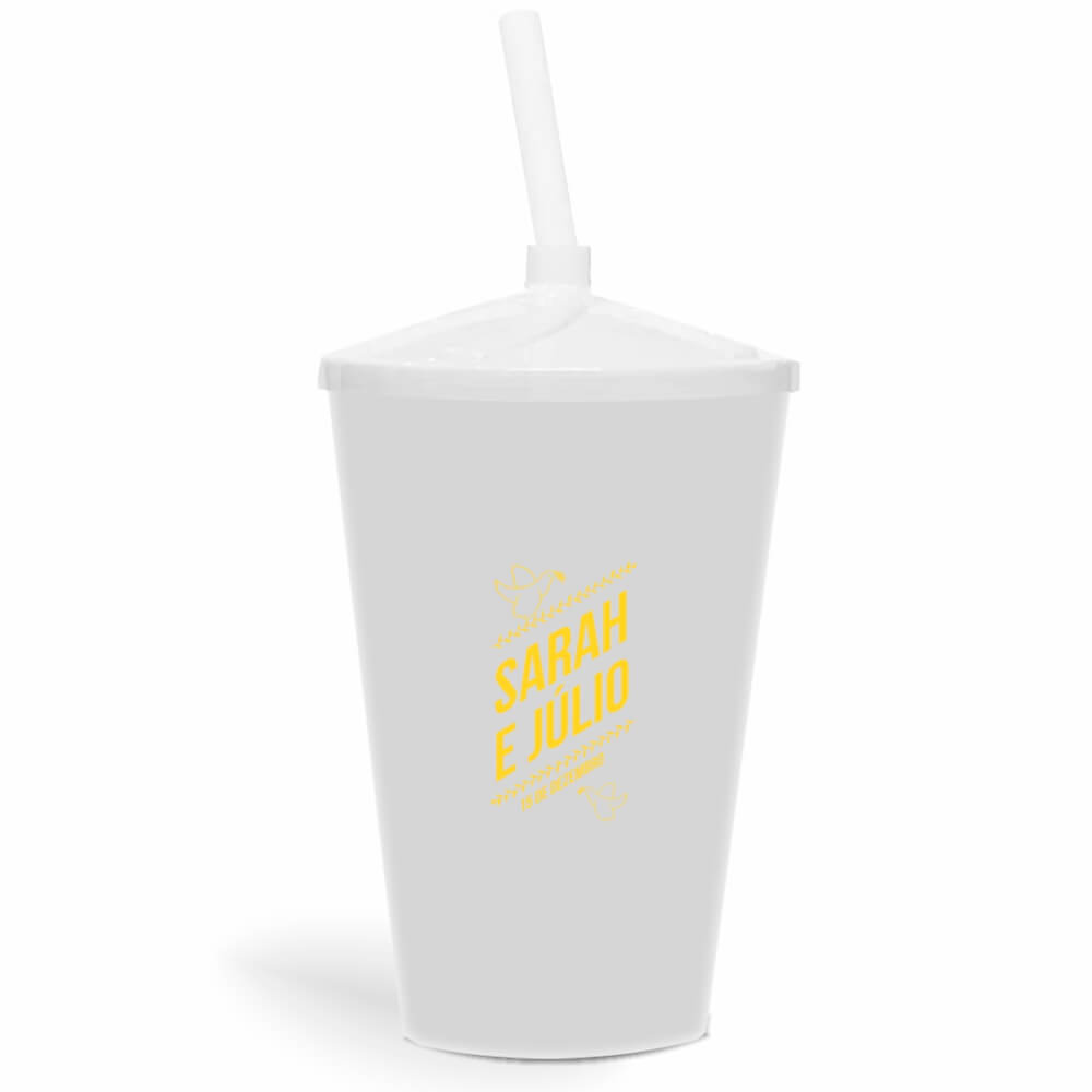 Copo Twister de 600ml de Cor Leitoso Branco com Canudo Transparente