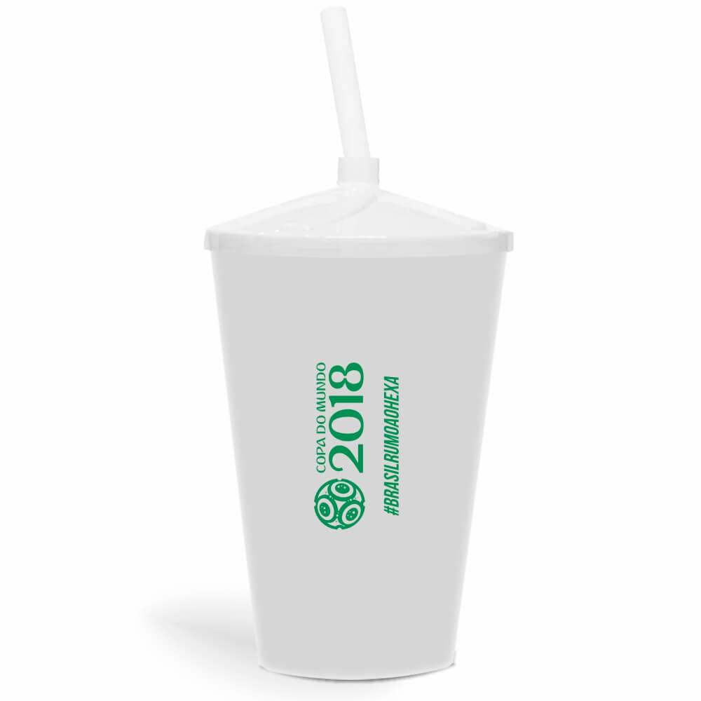 Copo Twister de 600ml de Cor Leitoso Branco com Canudo Transparente