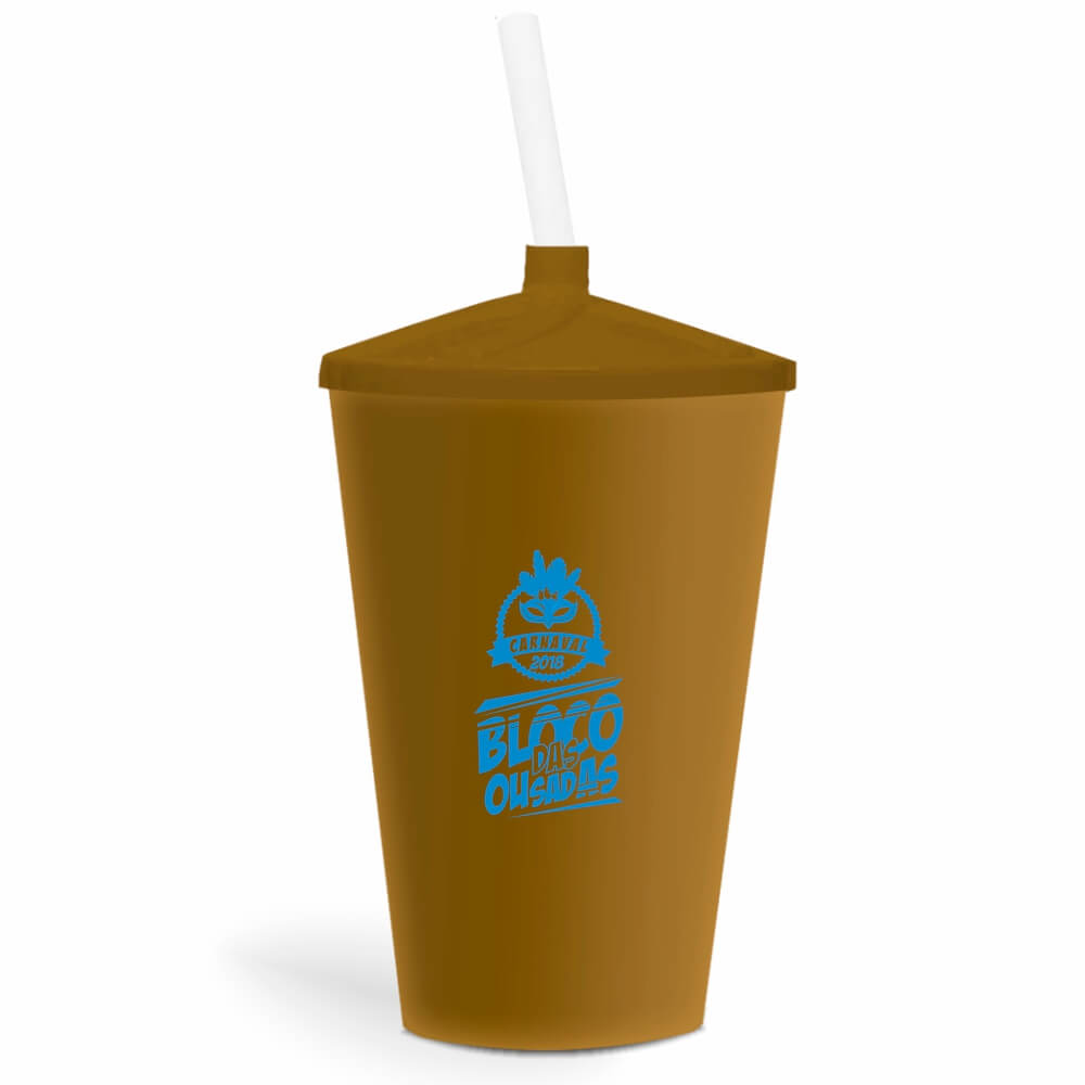 Copo Twister de 600ml de Cor Leitoso Dourado com Canudo Transparente