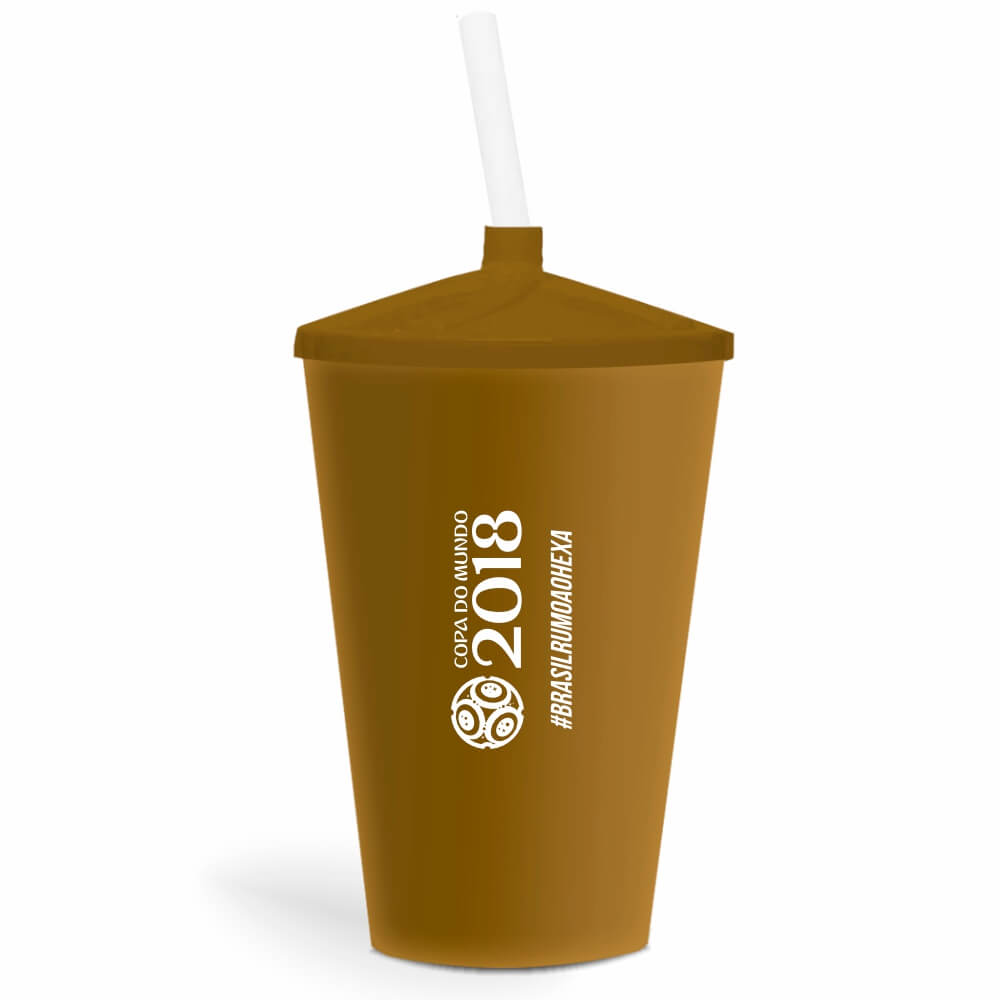 Copo Twister de 600ml de Cor Leitoso Dourado com Canudo Transparente