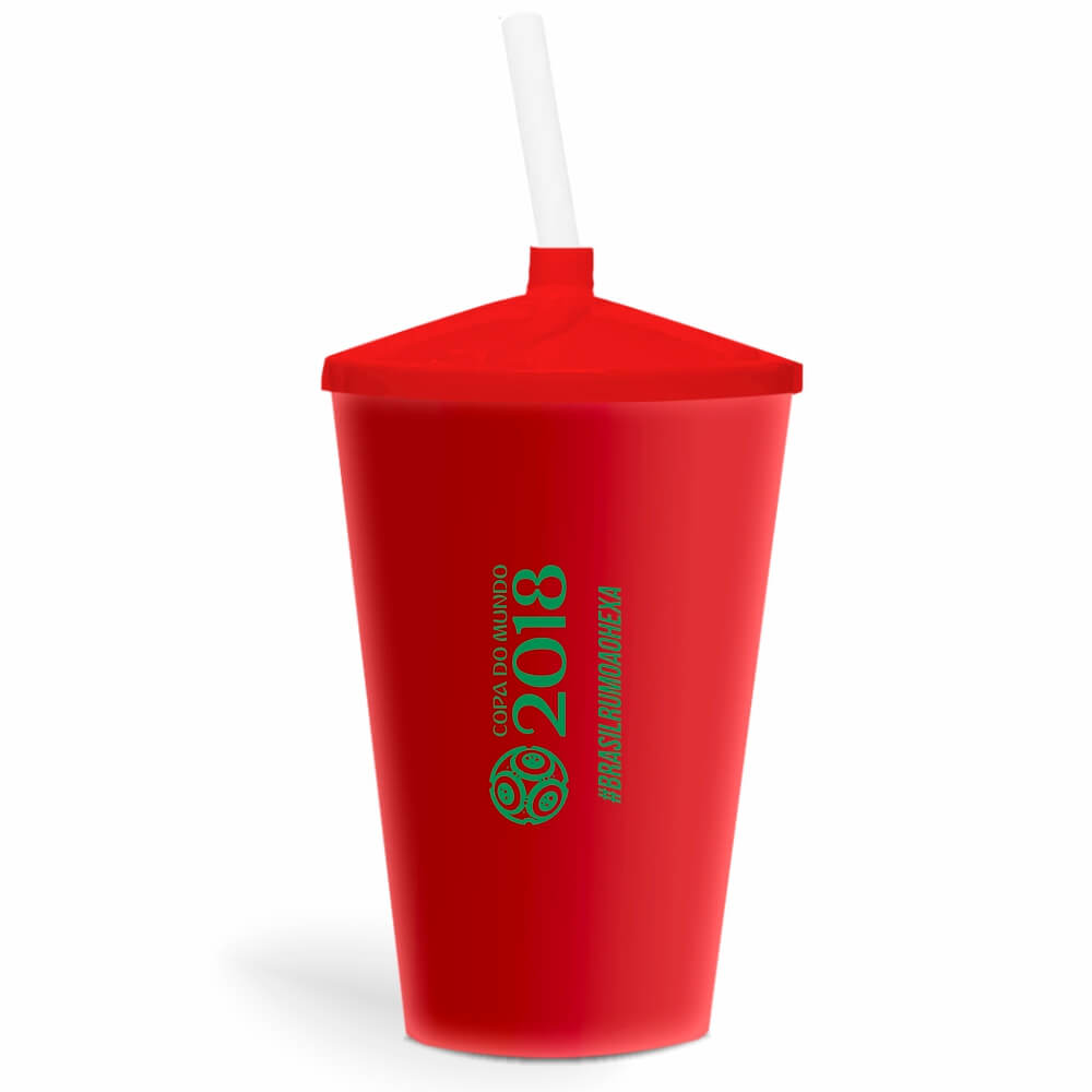Copo Twister de 600ml de Cor Leitoso Vermelho com Canudo Transparente