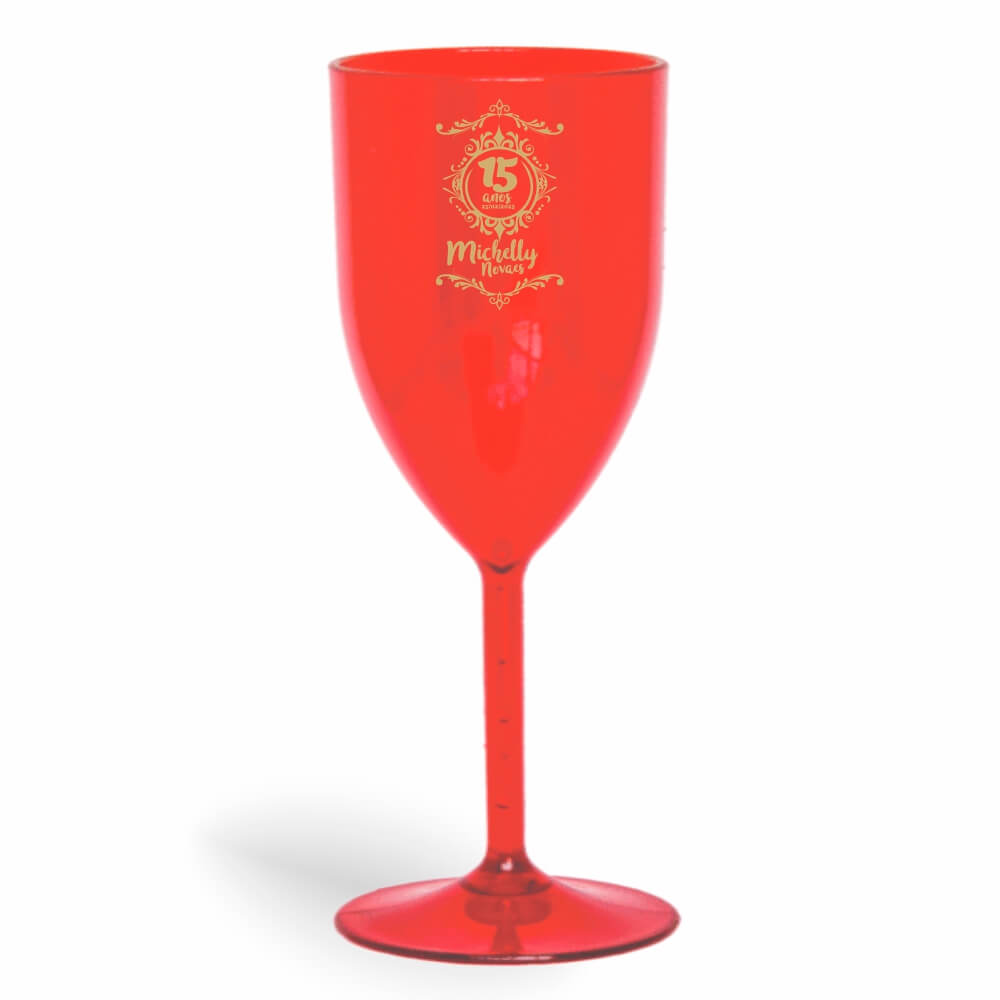 Taça de Vinho de 330ml Vermelha Transparente