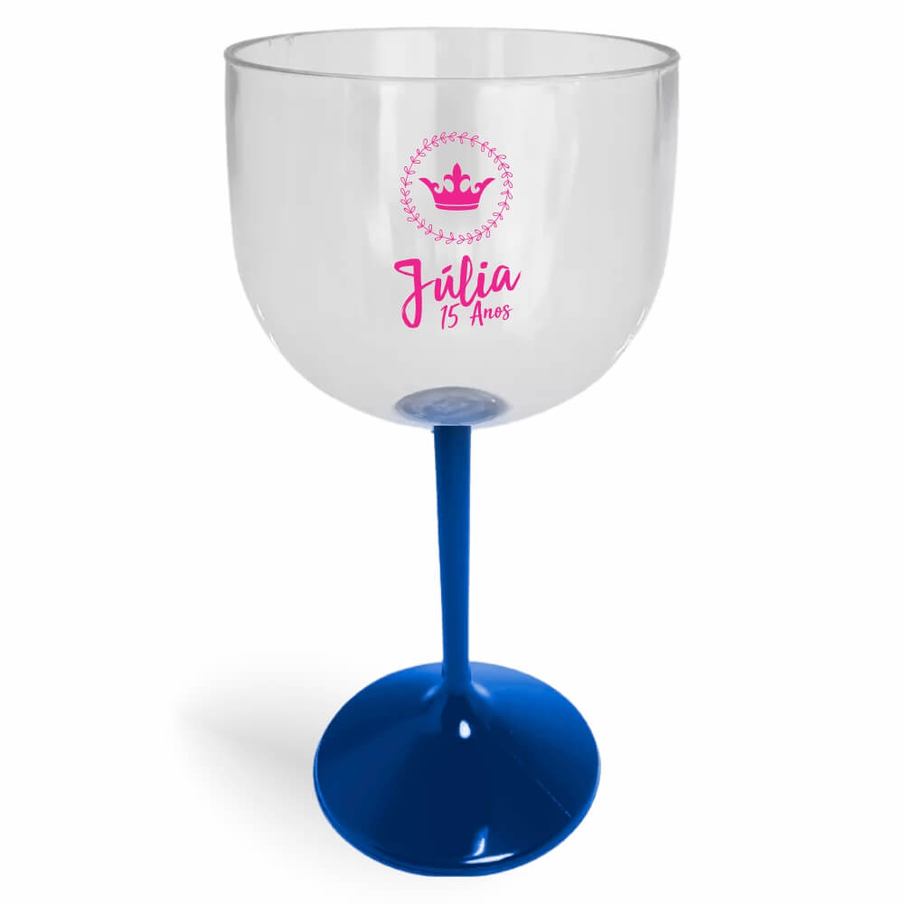Taça de Gin de 580ml Azul Cristal e Haste Colorida