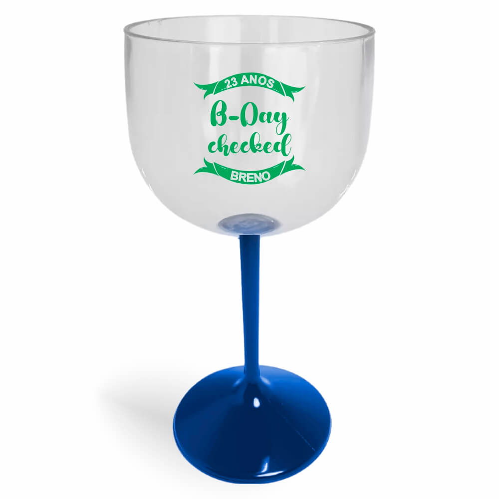 Taça de Gin de 580ml Azul Cristal e Haste Colorida