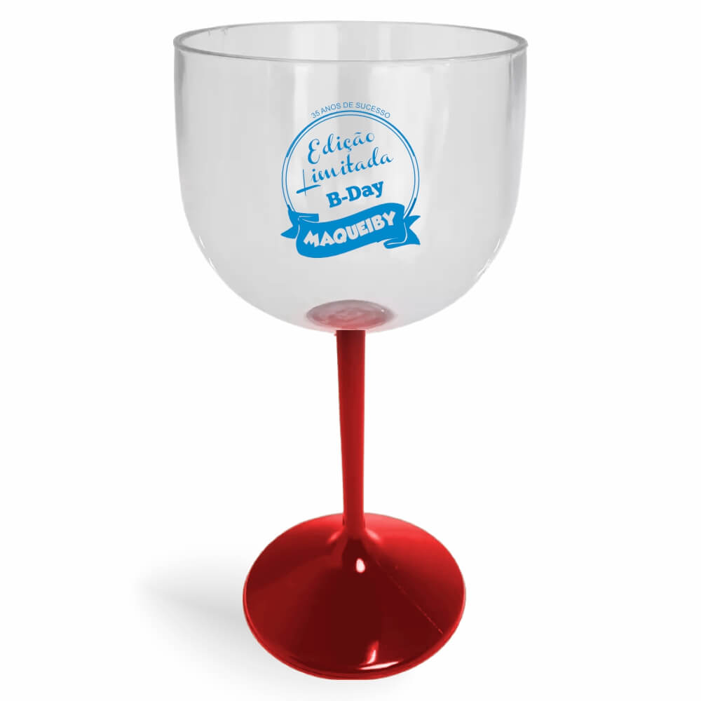 Taça de Gin de 580ml Vermelha Cristal e Haste Colorida