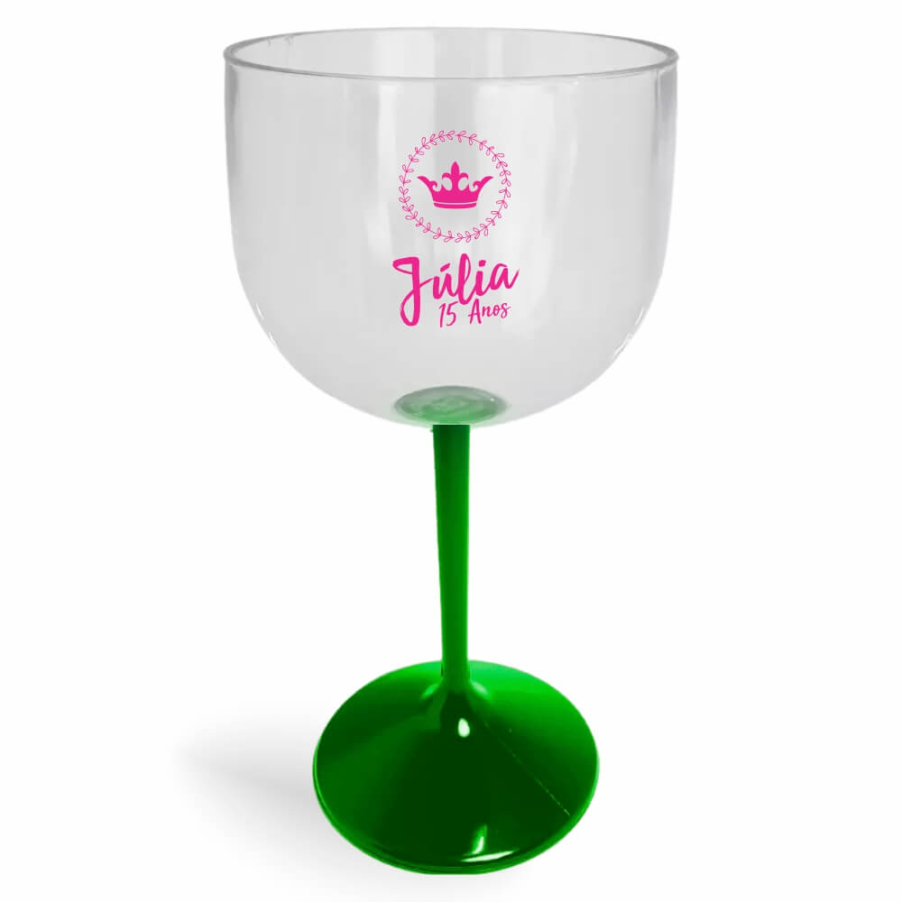 Taça de Gin de 580ml Verde Cristal e Haste Colorida