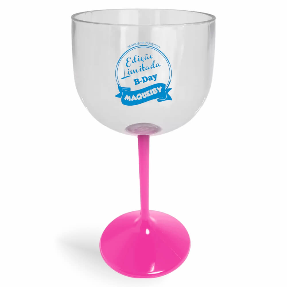 Taça de Gin de 580ml Rosa Cristal e Haste Colorida