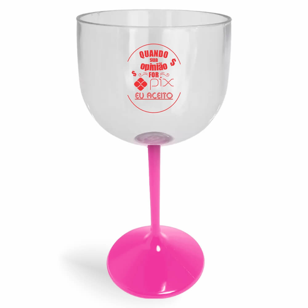 Taça de Gin de 580ml Rosa Cristal e Haste Colorida