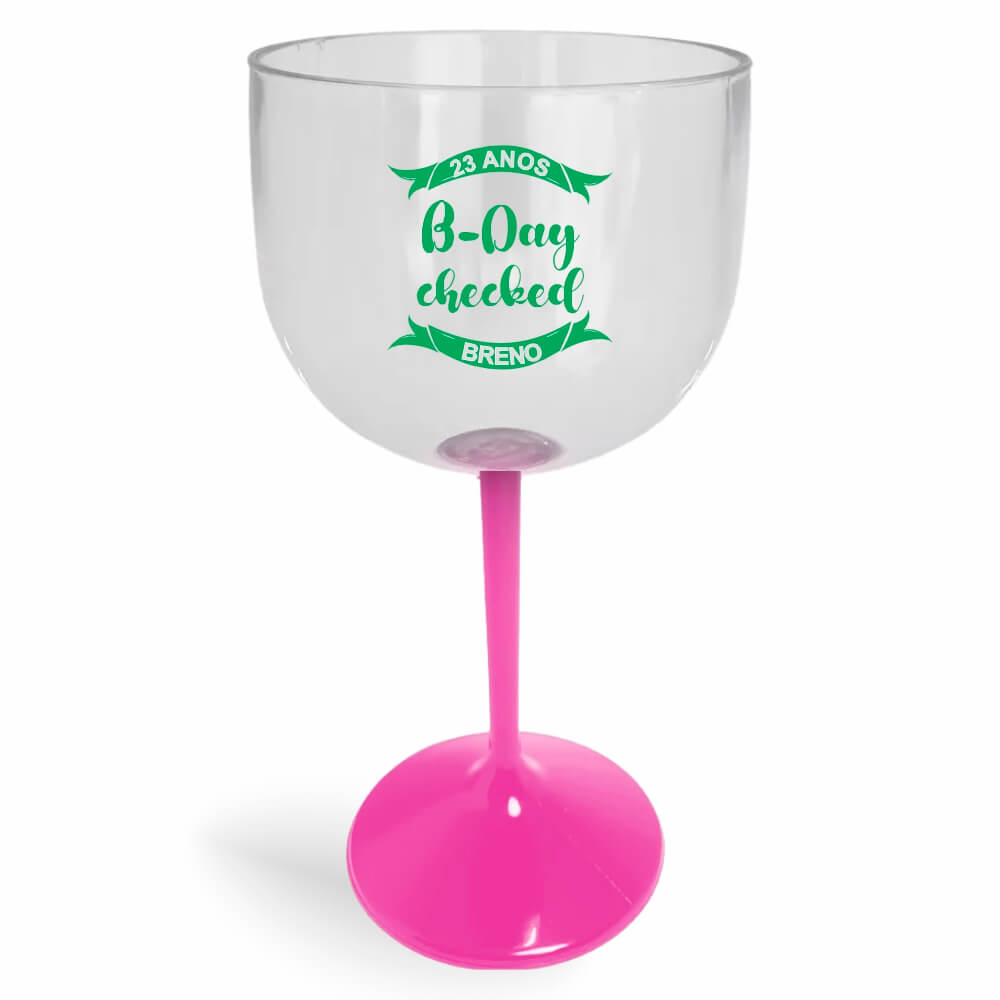Taça de Gin de 580ml Rosa Cristal e Haste Colorida