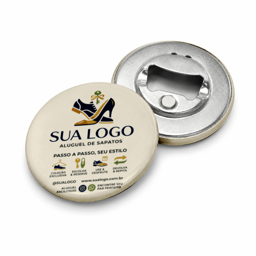 Bottons E Pins Personalizados Com Abridor Modelo Redondo (55mm)
