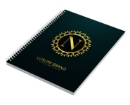 Caderno Impressão Digital Capa Papel Paraná 2mm e Miolo Personalizado Ap 75g e Laminação Fosca e Hotstamping Frente (150x210mm - 100 Folhas)