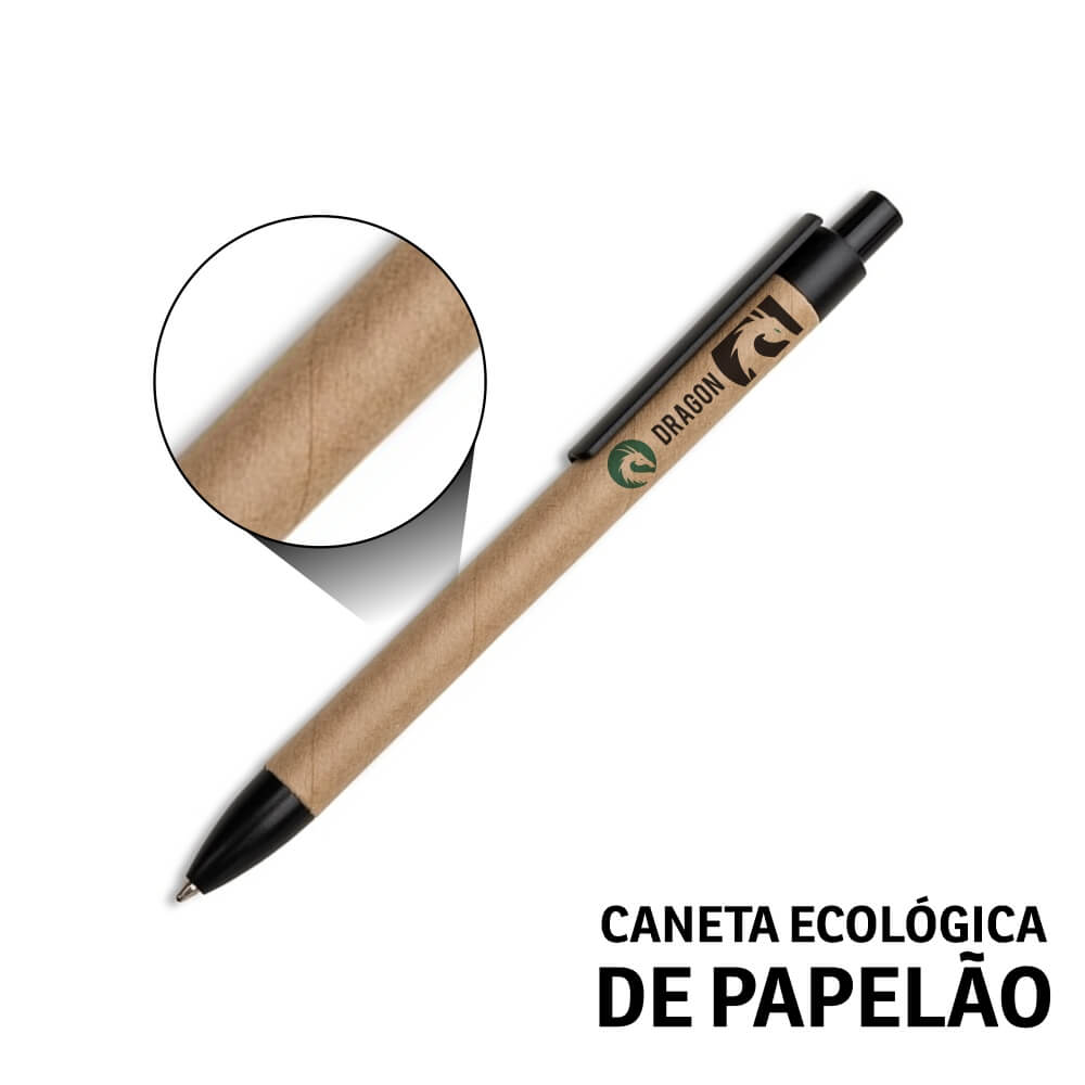 Canetas Promocionais Personalizadas Impresão Uv Ecológica Com Corpo de Papelão Preta
