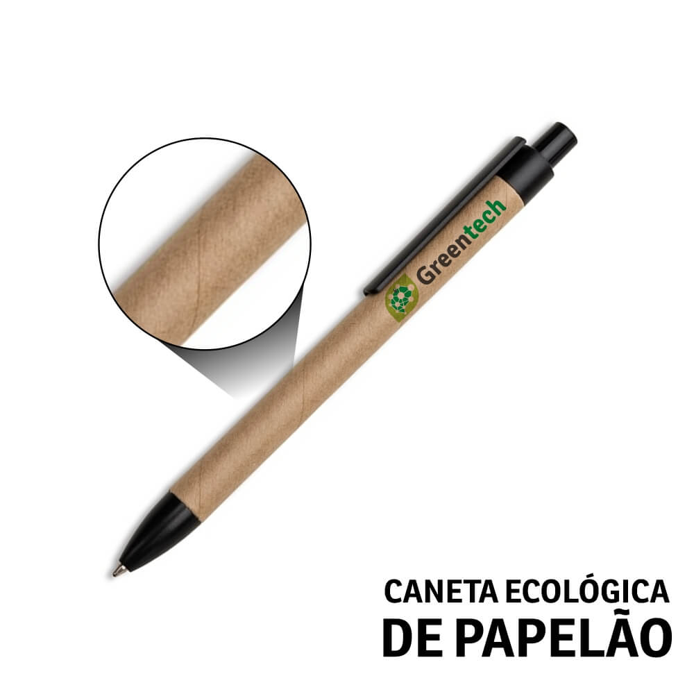 Canetas Promocionais Personalizadas Impresão Uv Ecológica Com Corpo de Papelão Preta
