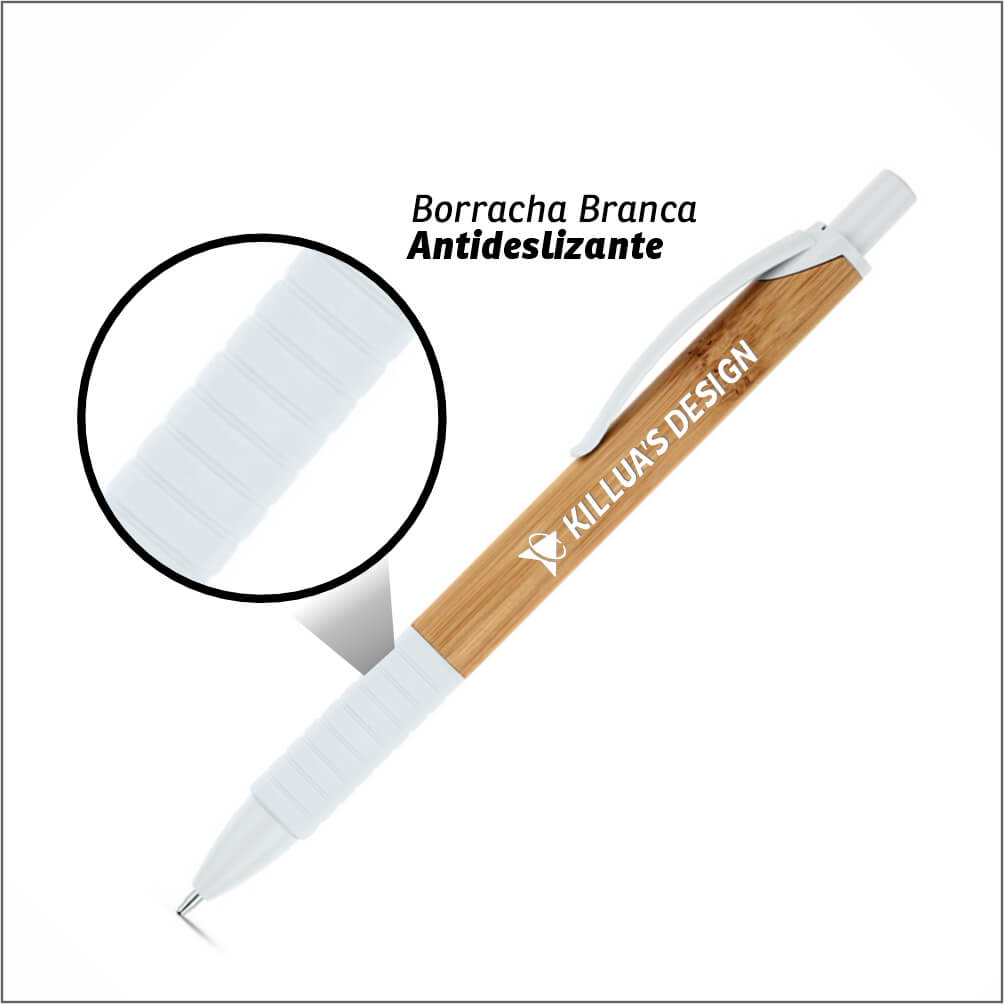 Canetas Promocionais Personalizadas Impresão Uv Ecológica Com Corpo de Bambu Branca