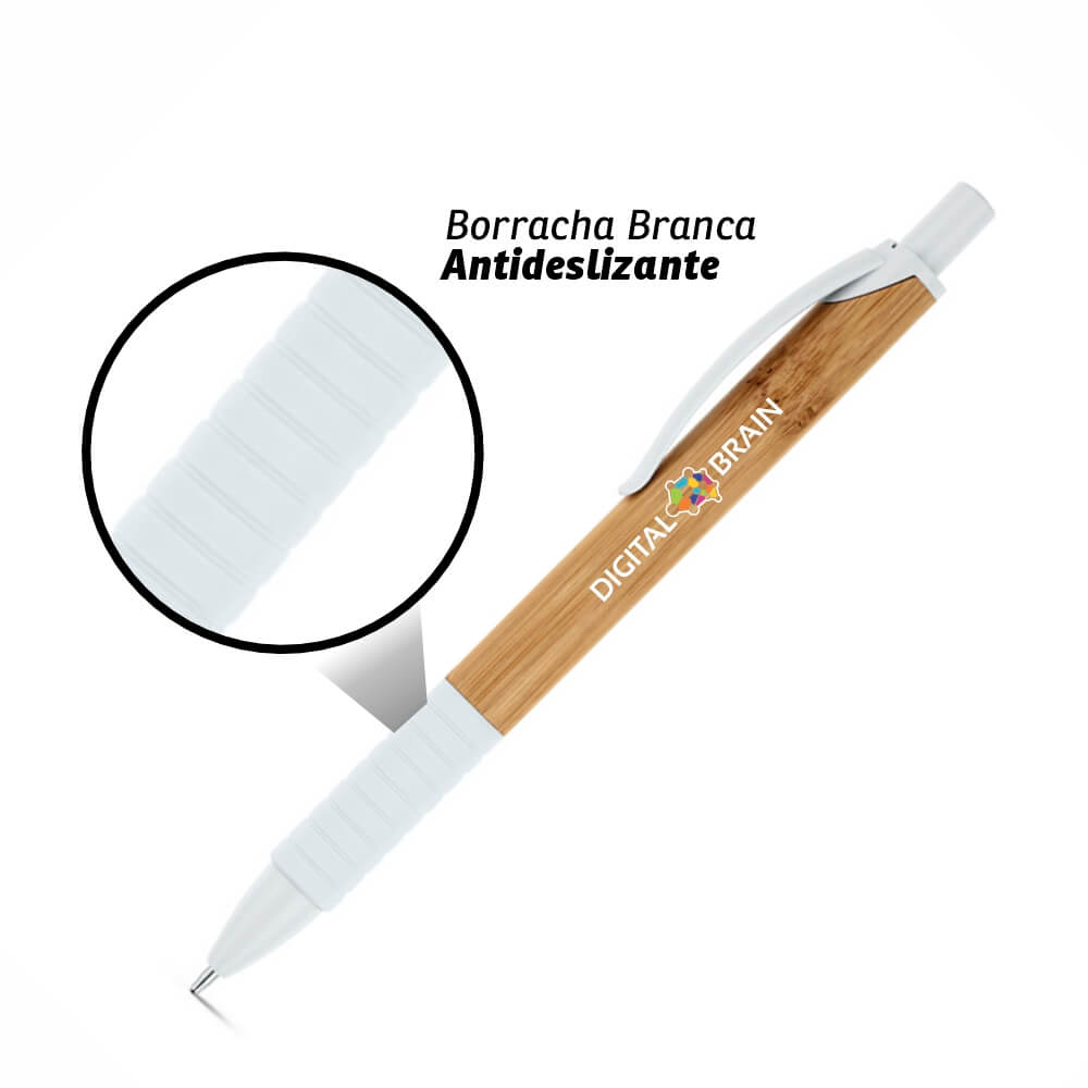 Canetas Promocionais Personalizadas Impresão Uv Ecológica Com Corpo de Bambu Branca