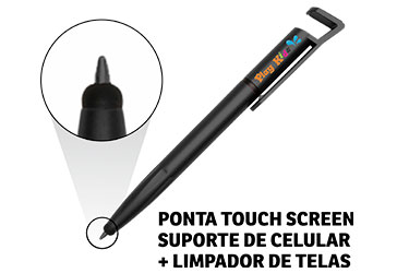 Canetas Promocionais Personalizadas Impresão Uv Multifunção Com Touch e Suporte Preta