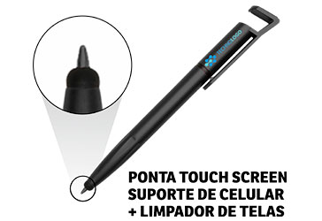 Canetas Promocionais Personalizadas Impresão Uv Multifunção Com Touch e Suporte Preta