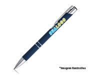 Canetas Promocionais Personalizadas Impresão Uv Beta Soft Emborrachada Azul