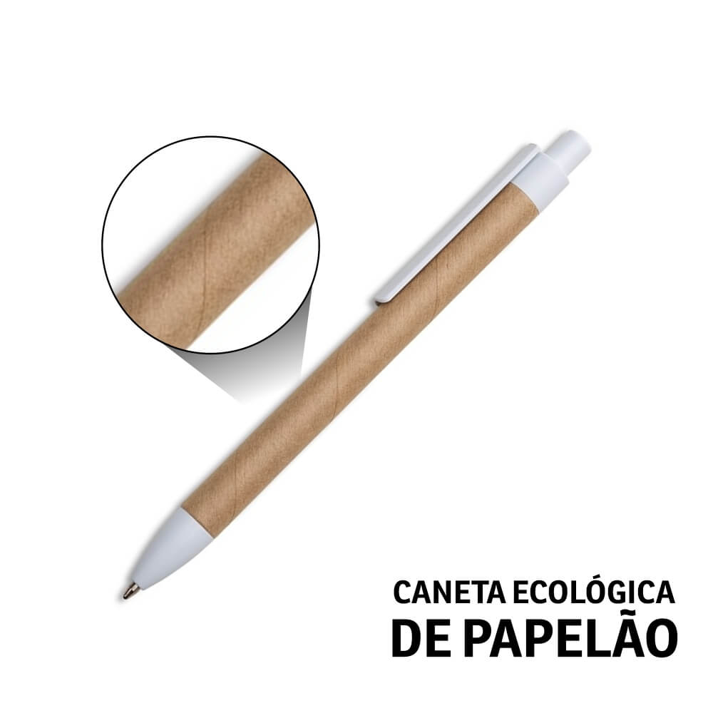 Canetas Promocionais Sem Personalização Ecológica Com Corpo de Papelão Branca