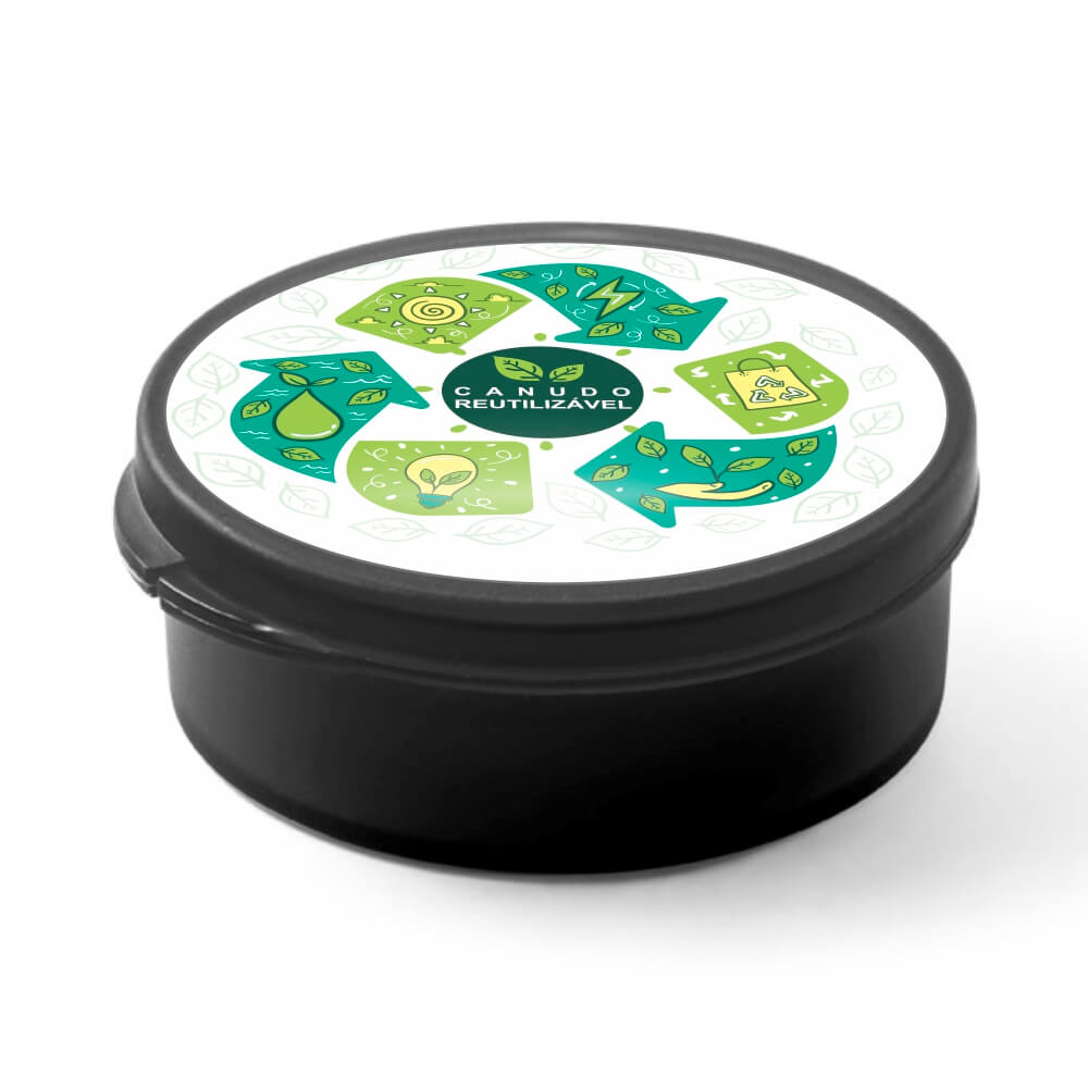Canudo Reutilizável Dobrável de Silicone e Caixa em PP Preto