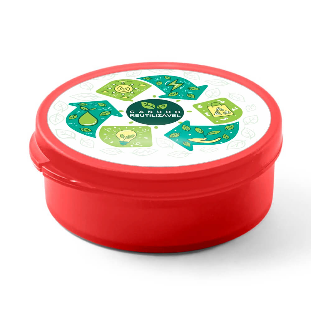 Canudo Reutilizável Dobrável de Silicone e Caixa em PP Vermelho