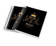 Caderneta Capa Dura Wire-O Abertura Horizontal Laminação Fosca e Hotstamping (105x150mm)