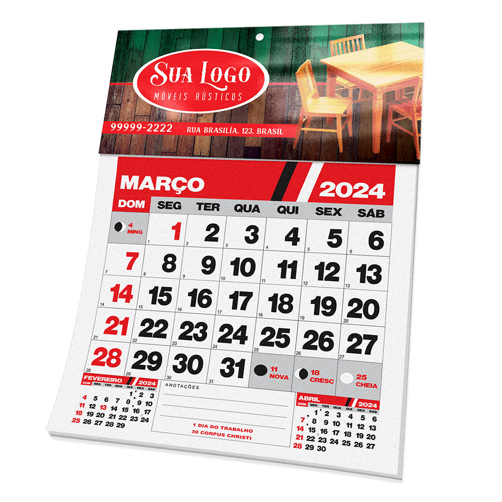 Calendários e Folhinhas 2026 Cabeçalho Com Miolo Supremo 255g (196x90mm)