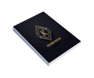 Caderneta Capa Brochura e Cola Abertura Horizontal Capa Couchê 250g e Miolo Ap 75g Laminação Fosca e Hotstamping (150x210mm)